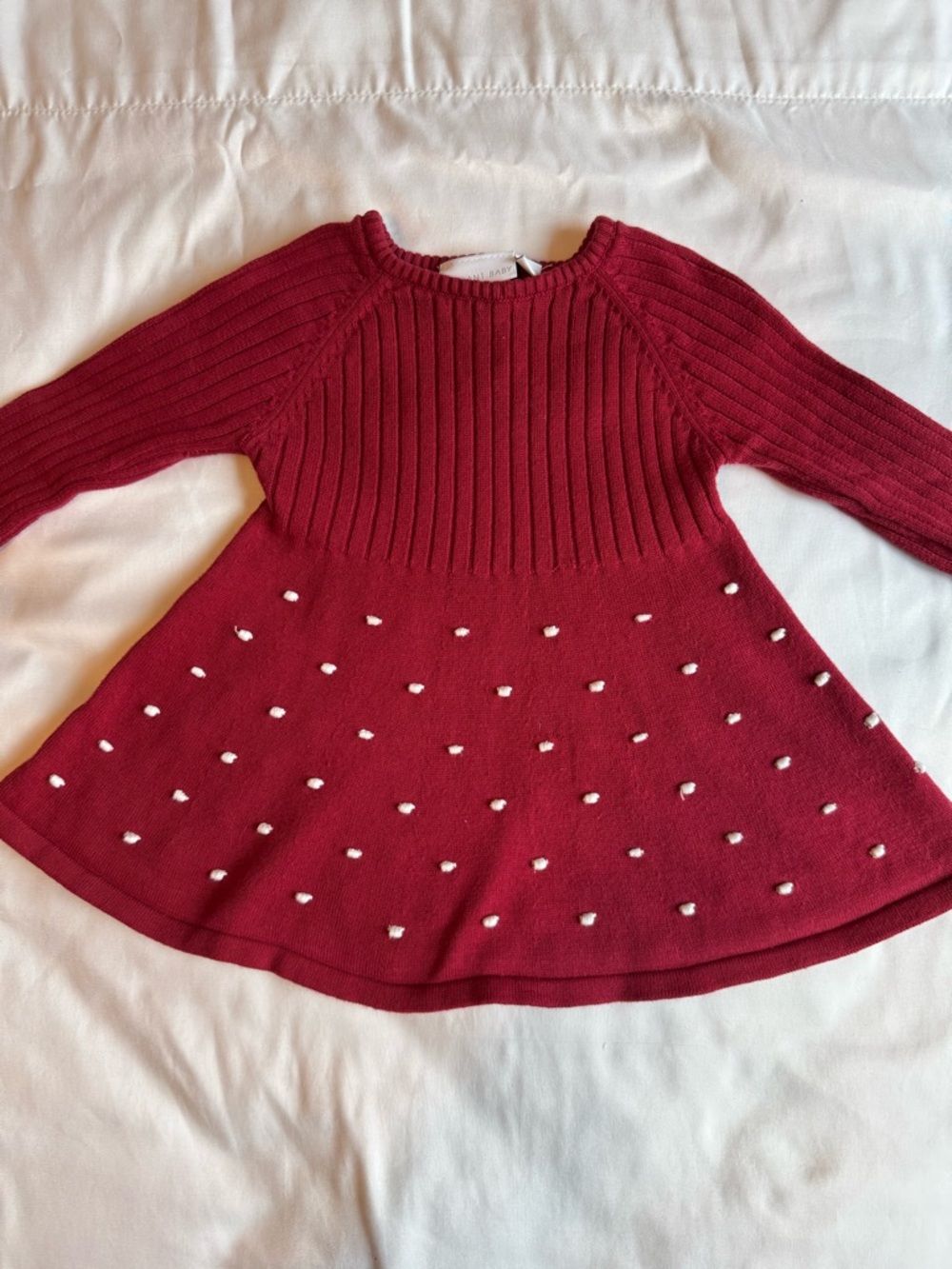 Elegant Baby Girls' Red Knit Long-Sleeve Dress with Dot Detail